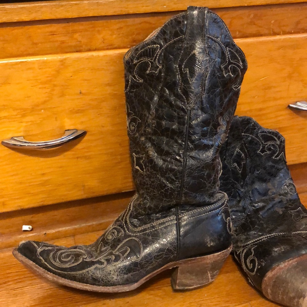 Dark Brown Cowboy Boots - Snake Skin detail!